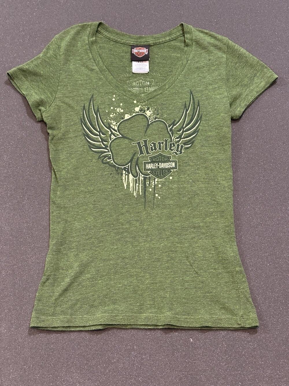 Harley Davidson Women’s Green Clover Leaf Medium Shirt #HarleyDavidson
